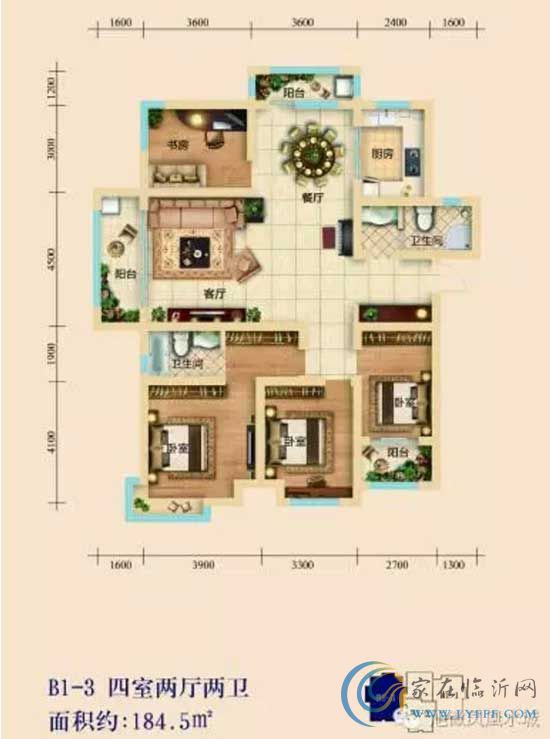鳳凰水城 B1-3戶(hù)型184.5㎡四室兩廳兩衛(wèi)